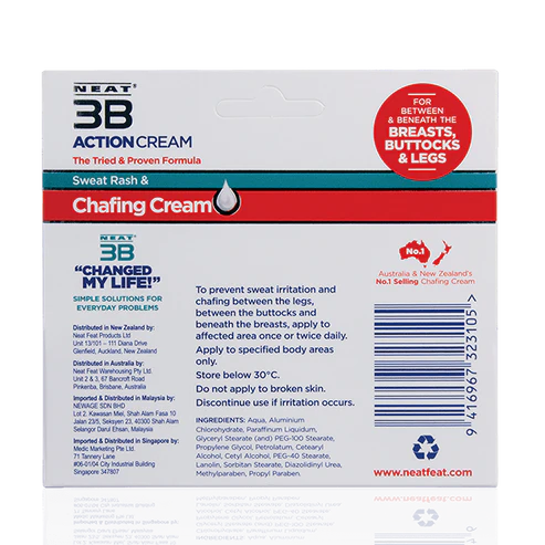 Neat Feat 3B Action Cream 75g – Anti-Chafing & Sweat Rash Protection.